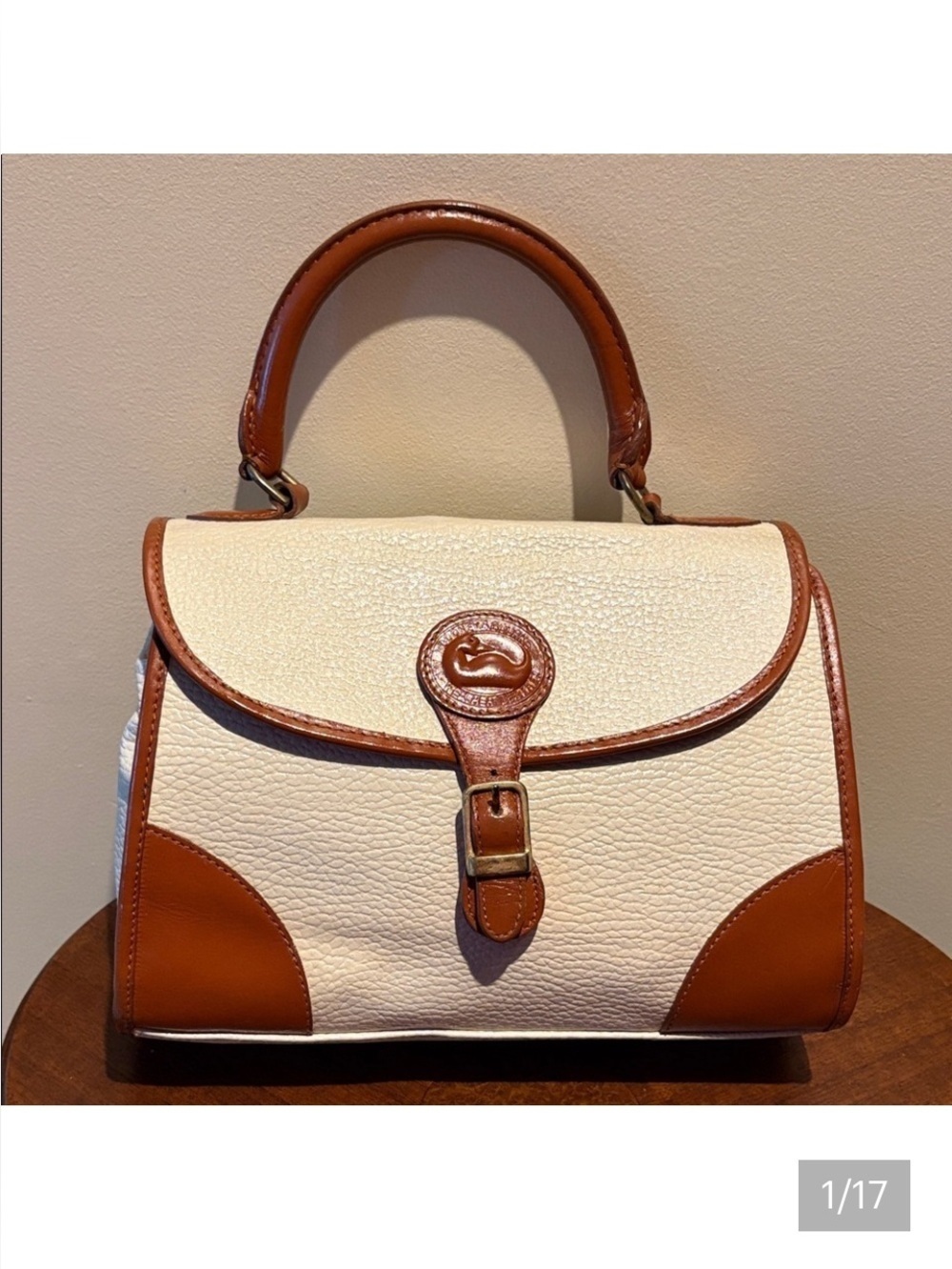 Dooney & Bourke  all weather Leather satchel  cream/cinnamon brown trim restored
